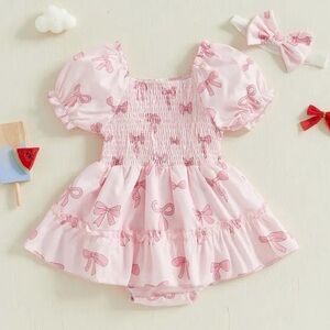 Pink Baby Dress with Bow Pattern
